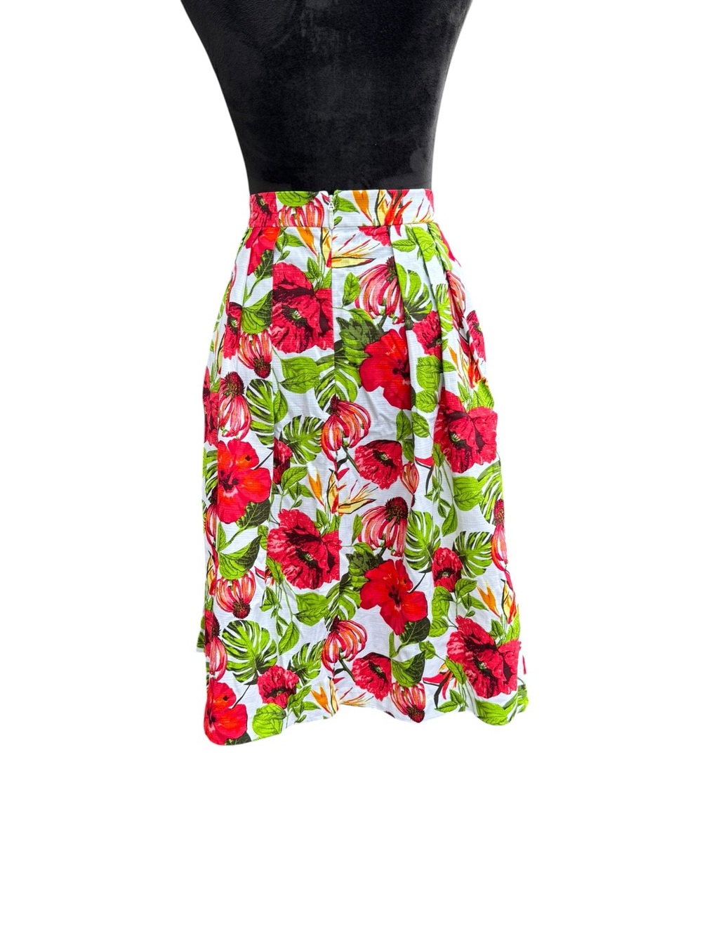 New York & Company White Skirt with Red Floral Green Leaves **Listing Skirt Only